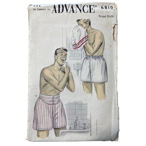 Vintage 40s Advance 6810 Sewing Pattern Waist 28-30 Boxer Frenchback Shorts CUT